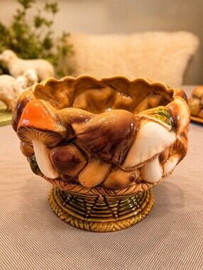 RARE VINTAGE RELPO JAPAN MUSHROOM PLANTER BOWL • 1970s Ceramic Cottagecore Decor